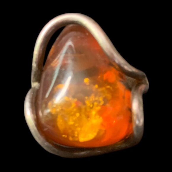 Vintage Sterling Silver Handmade Retro Modern Wrap Large Amber - Picture 2 of 7